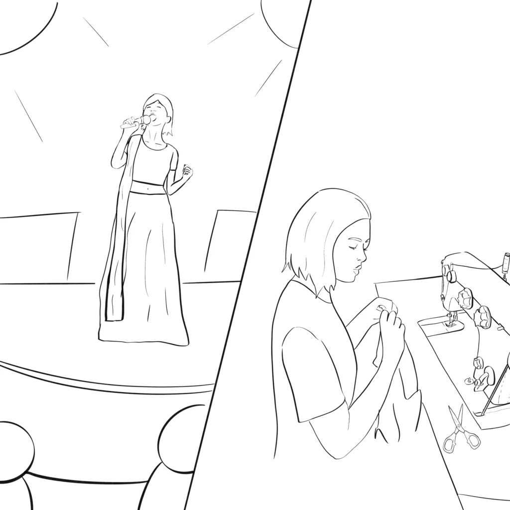 Singing at a dohohri at night and learning to make clothes in the daytime