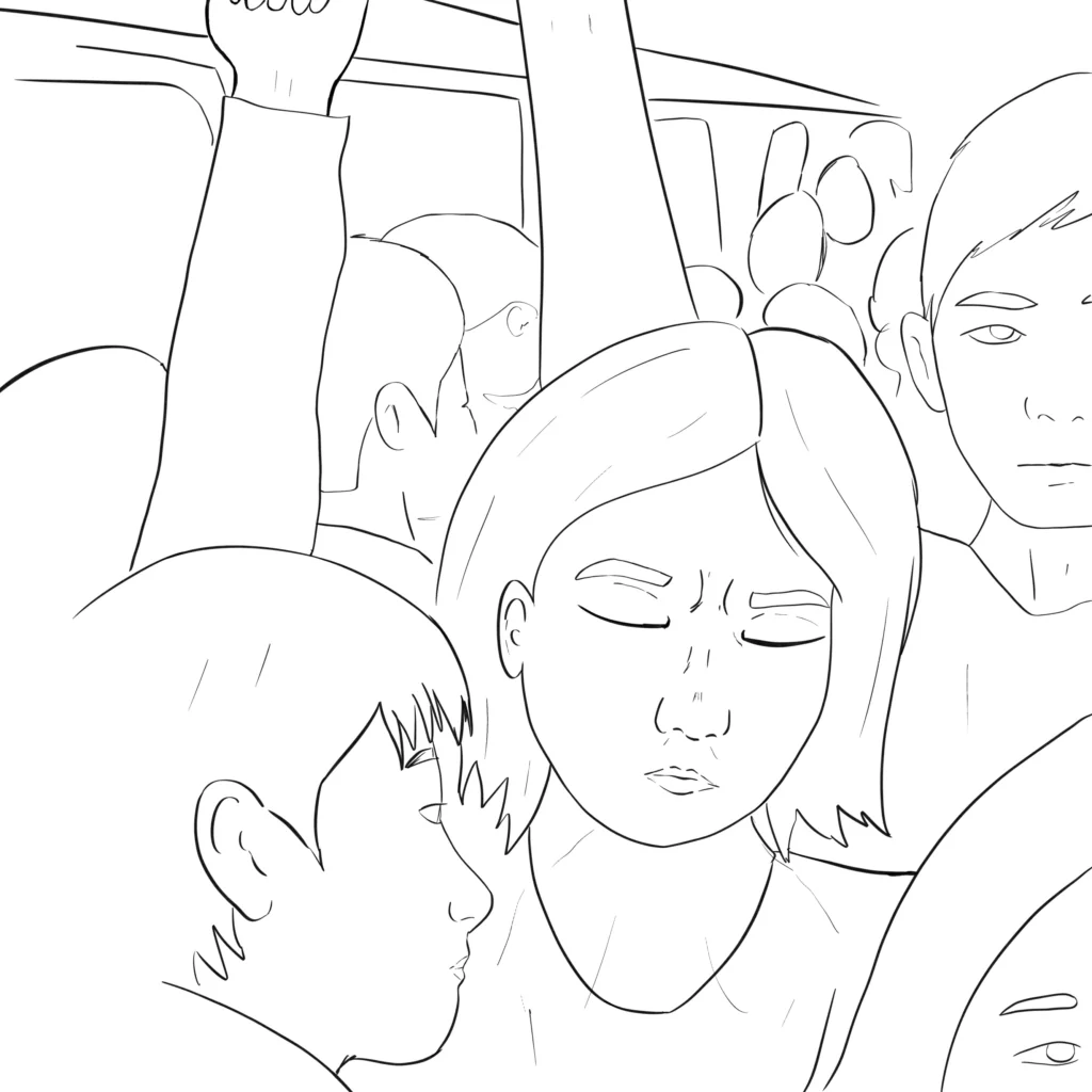 Travelling on a crowded bus